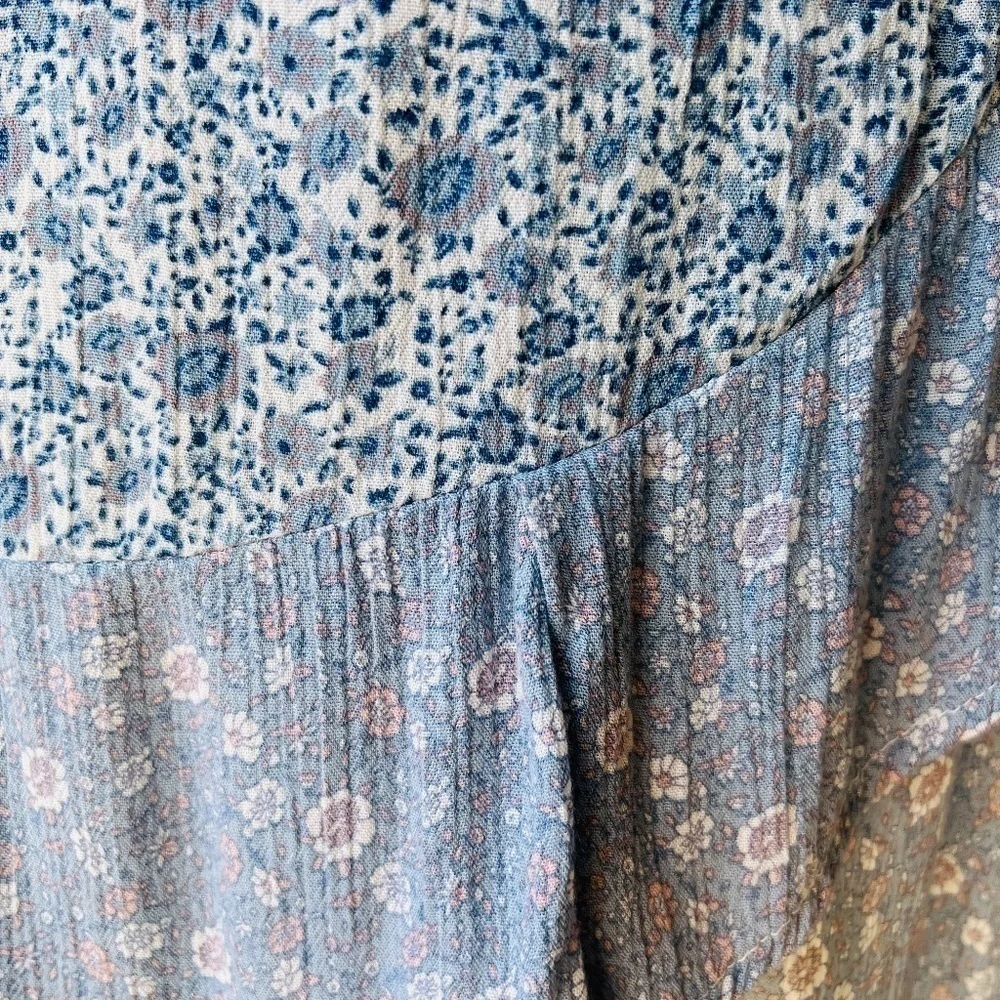 Sim & Sam Floral Ruffles White and Blue Mini Cottagecore Skirt - Size Medium